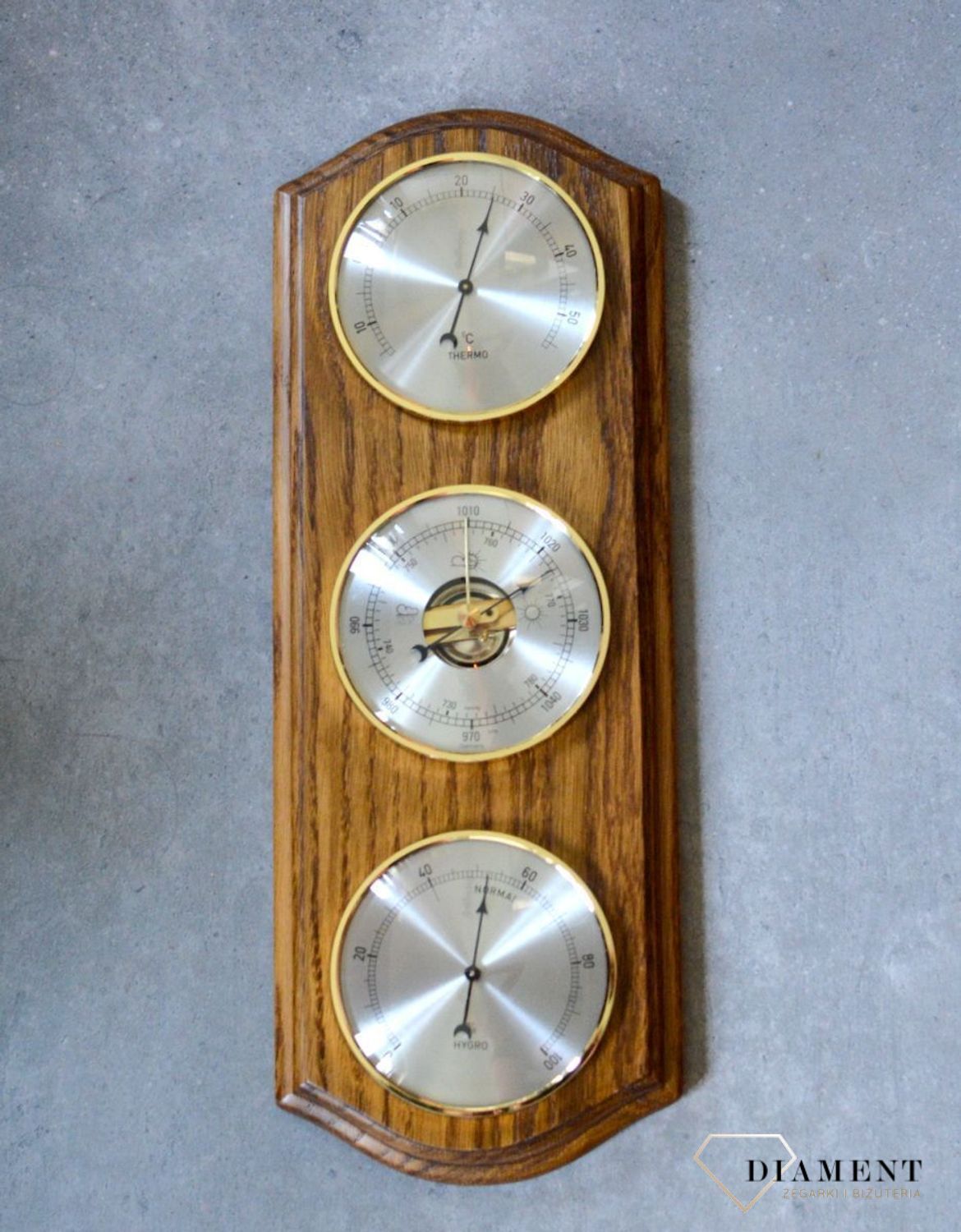 Drewniana stacja pogody Barometr Termometr Higrometr kolor dąb ROBERT2-01. Barometry sprężynowe (próżniowe) (1).JPG