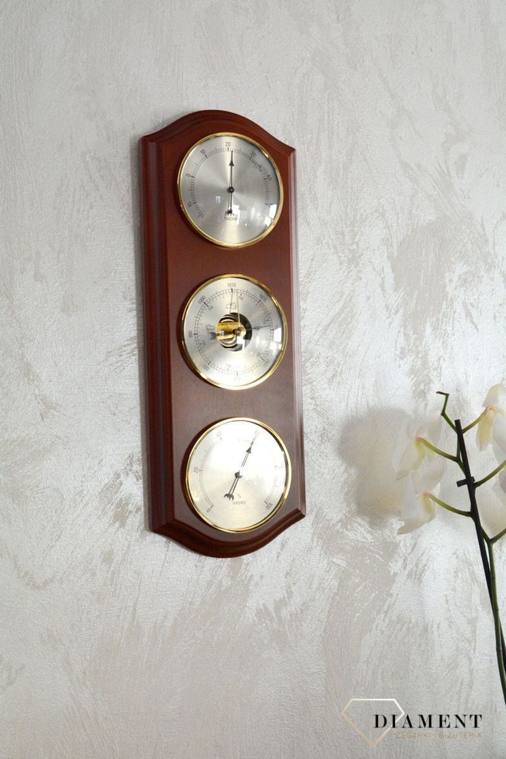 Drewniana stacja pogody Barometr Termometr Higrometr 'Drewno Ciemny Orzech' ROBERT2-07. Prezent na święta (1).JPG