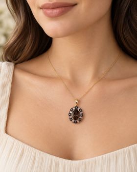 Złota zawieszka 585 z diamentami 0,06 ct, granatami i kwarcem dymnym 1,39 ct CHSI 3.jpg