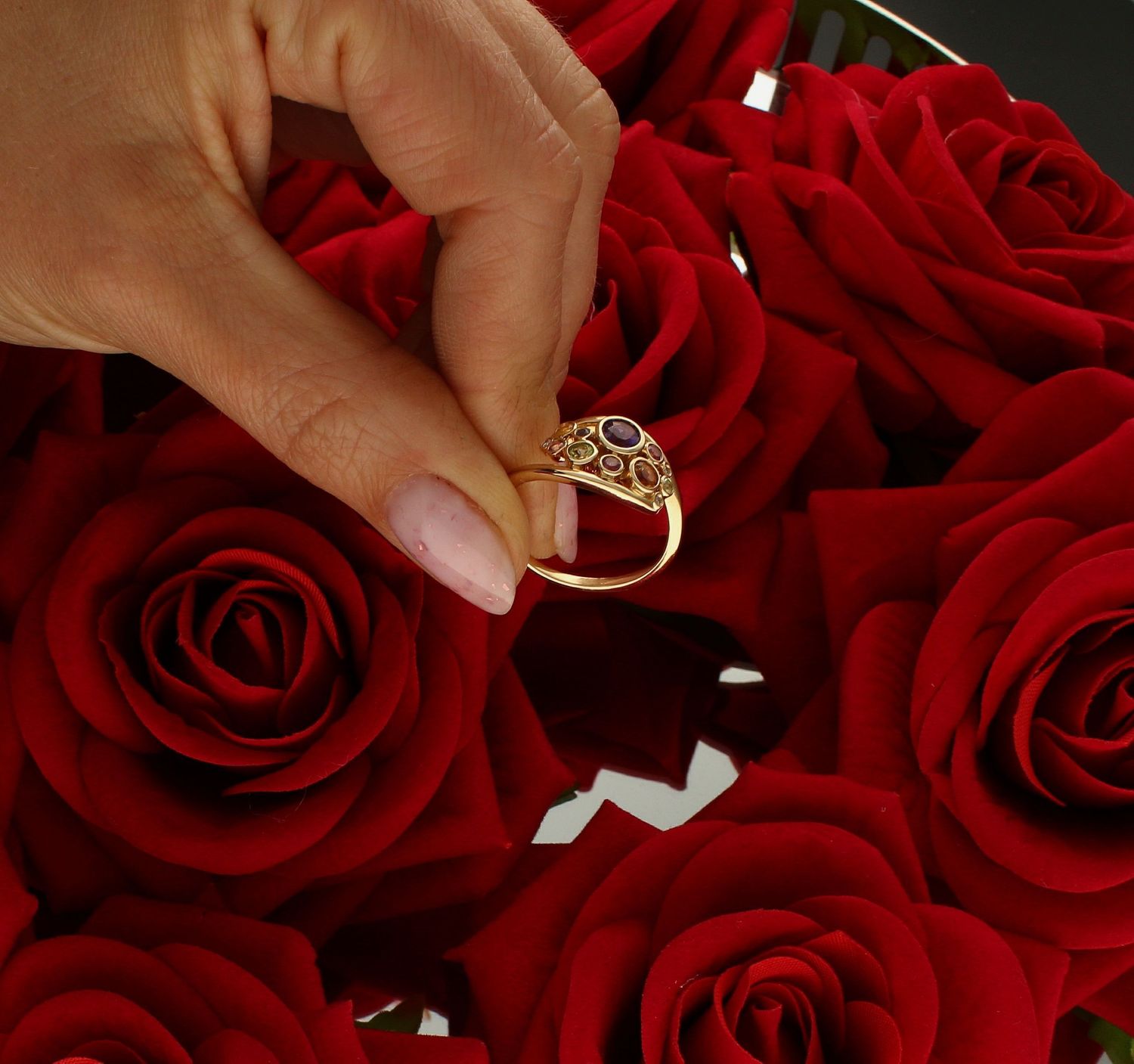 Pierścionek złoty Mix kamieni szlachetnych i Diamentów 585 rozmiar 18 (2).jpg