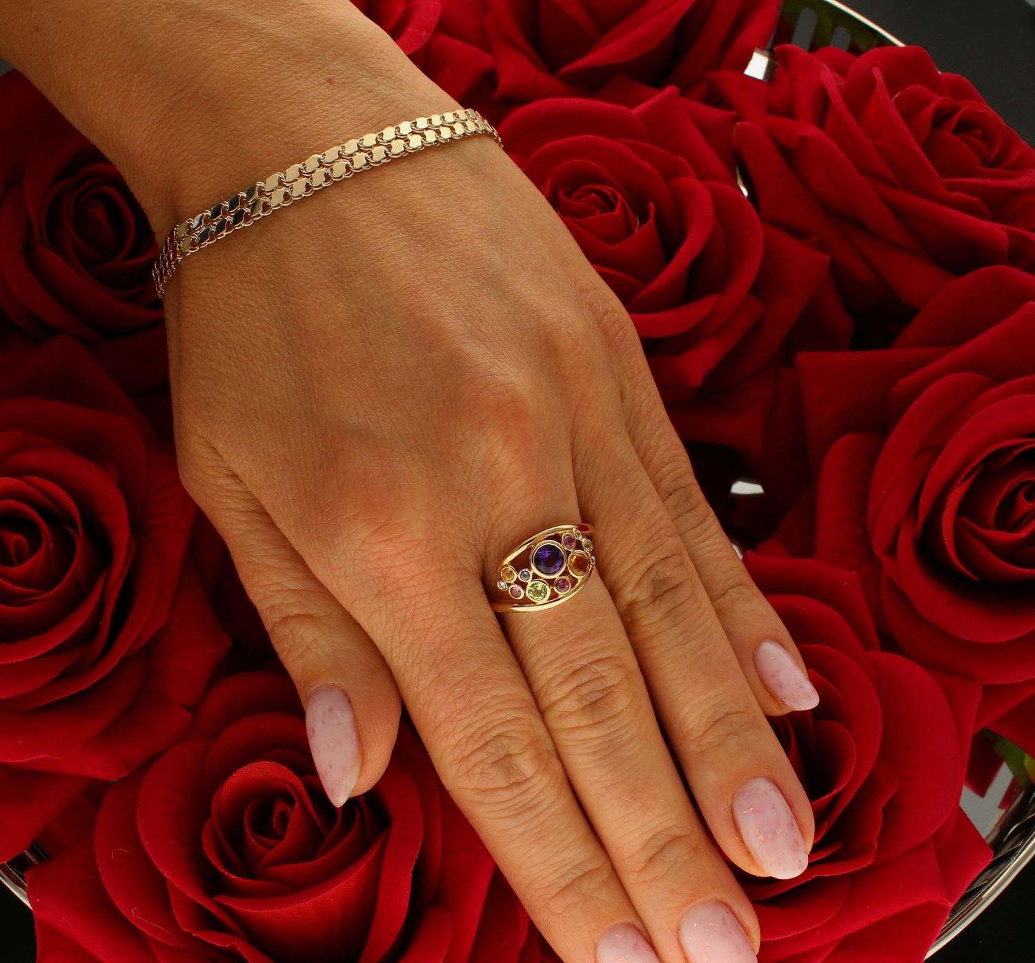 Pierścionek złoty Mix kamieni szlachetnych i Diamentów 585 rozmiar 18 (2).jpg