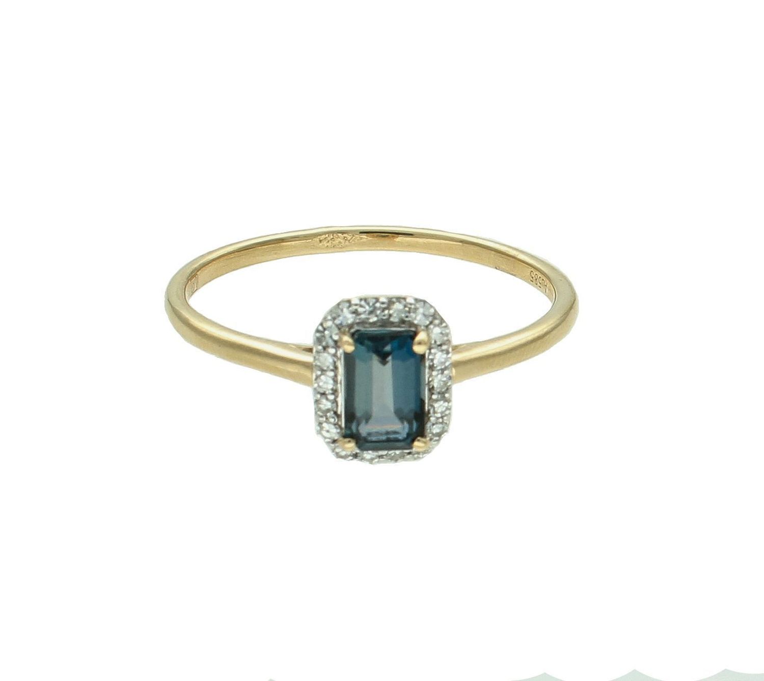 Damski pierścionek złoty 585 Prostokątna markiza z Topazem i Diamentami 0,11 ct  RR46085LBTY (2).jpg