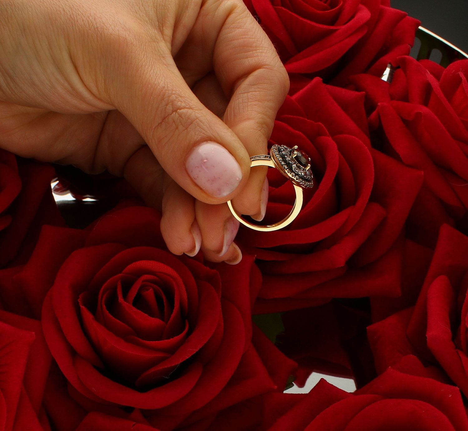 Pierścionek złoty Szampańskie Diamenty, Granat, Kwarc Dymny 585 rozmiar 16 (4).jpg