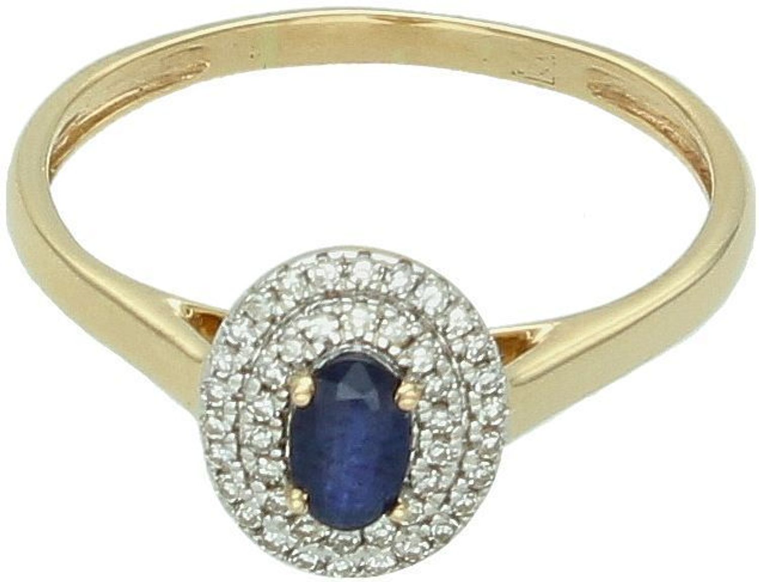 Złoty pierścionek damski z szafirem i brylantami 0,11 ct  próba 585  RR55691SAPY10...jpg