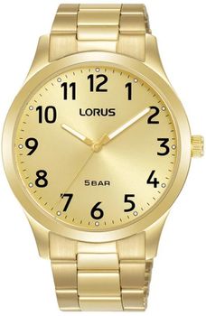 Zegarek męski Lorus RRX02JX9. Zegarek męski Lorus na bransolecie RRX02JX9 w złotym kolorze wyposażony jest w kwarcowy mechanizm, zasilany za pomocą baterii. Męski zegarek Lorus na złotej bransolecie. Klasyczny zegarek męski idealny na prezent.jpg