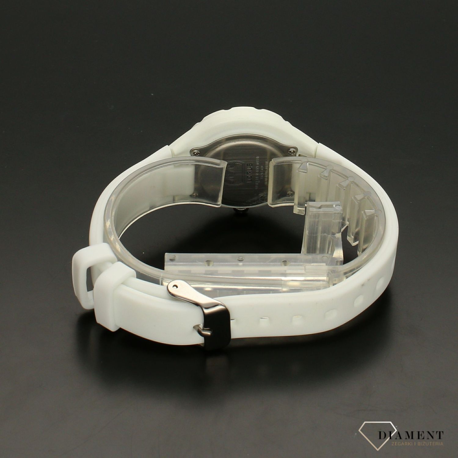 Zegarek dla dziewczynki na białym pasku silikonowym z różowymi kwiatkami i wyraźnymi cyframi do nauki godzin Lorus RRX59GX9..jpg