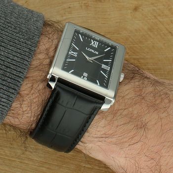 Lorus RS989DX9 Classic Mens – elegancki zegarek męski prostokątny, czarna tarcza, skórzany pasek black.jpg