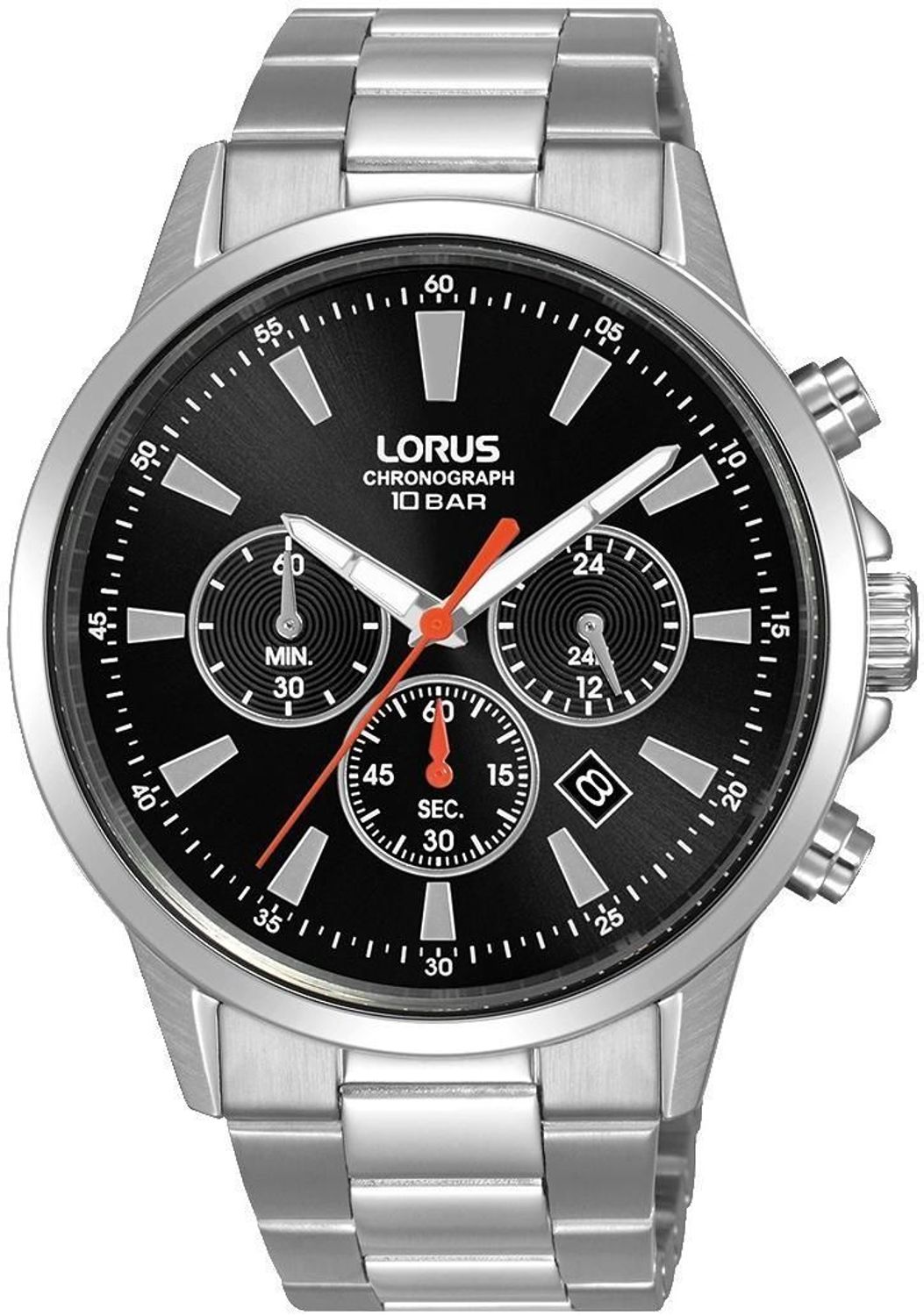 Zegarek męski Lorus Sport Chronograph RT309LX9 kwarcowy ze srebrną tarczą i stalową bransoletą.jpg