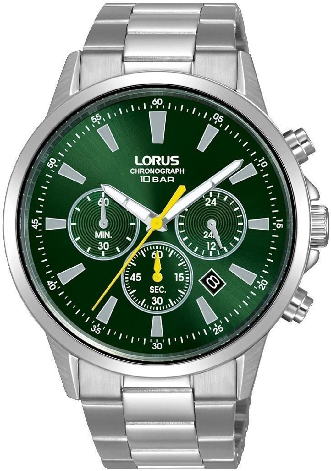 Zegarek męski Lorus Sport Chronograph RT313LX9 kwarcowy z zieloną tarczą i stalową bransoletą (1).jpg