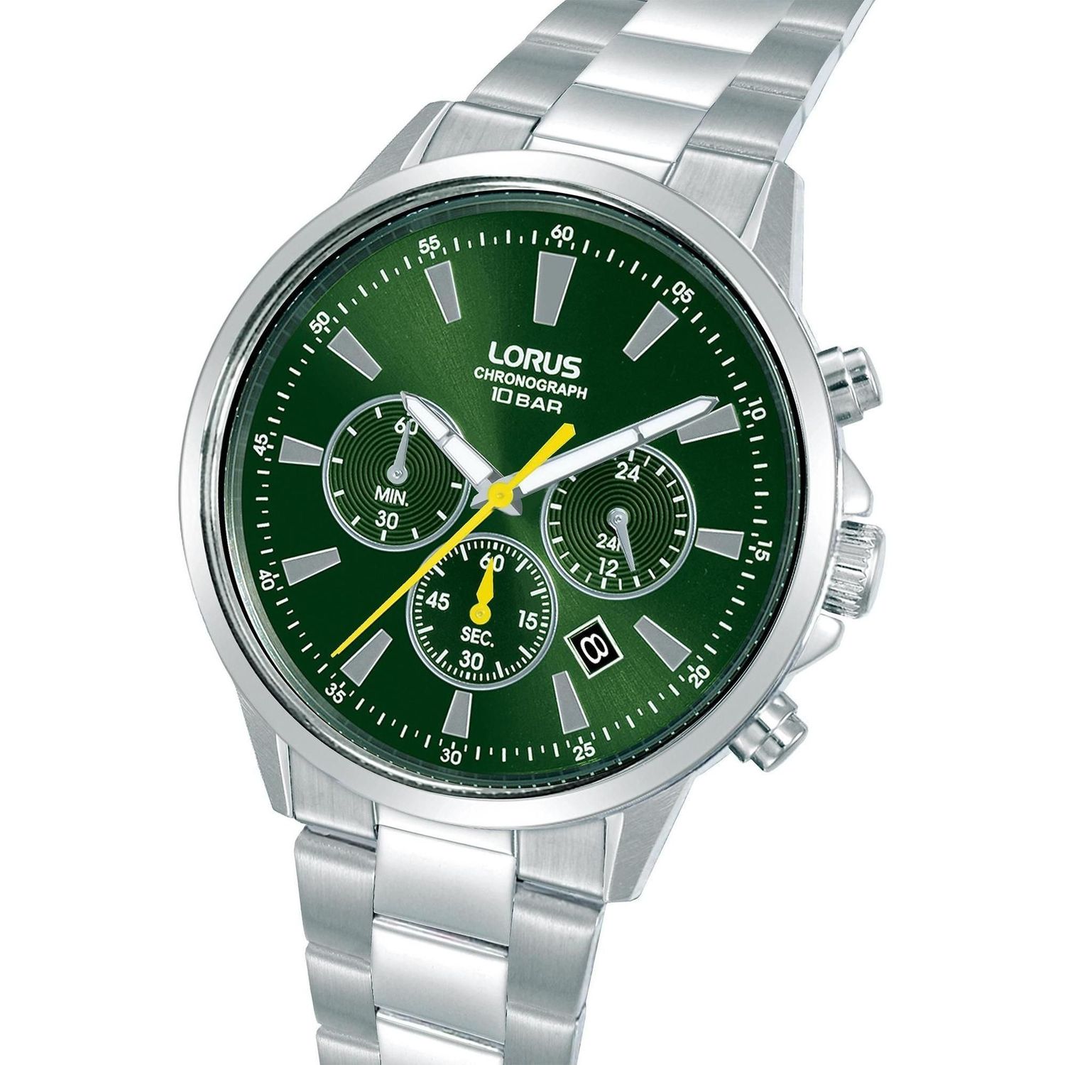 Zegarek męski Lorus Sport Chronograph RT313LX9 kwarcowy z zieloną tarczą i stalową bransoletą (1).jpg