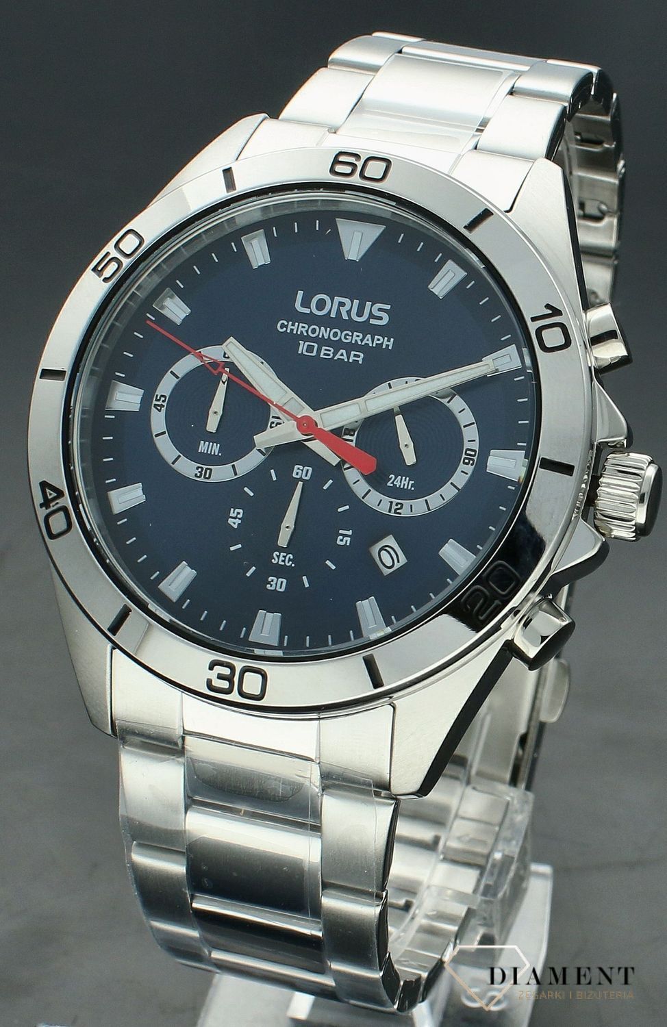 Zegarek męski Lorus Chronograph RT337KX9.  Zegarek męski na bransolecie. Zegarek Lorus z chronografem. Klasyczny zegarek męski Lorus. Zegarek męski idealny na prezent..jpg