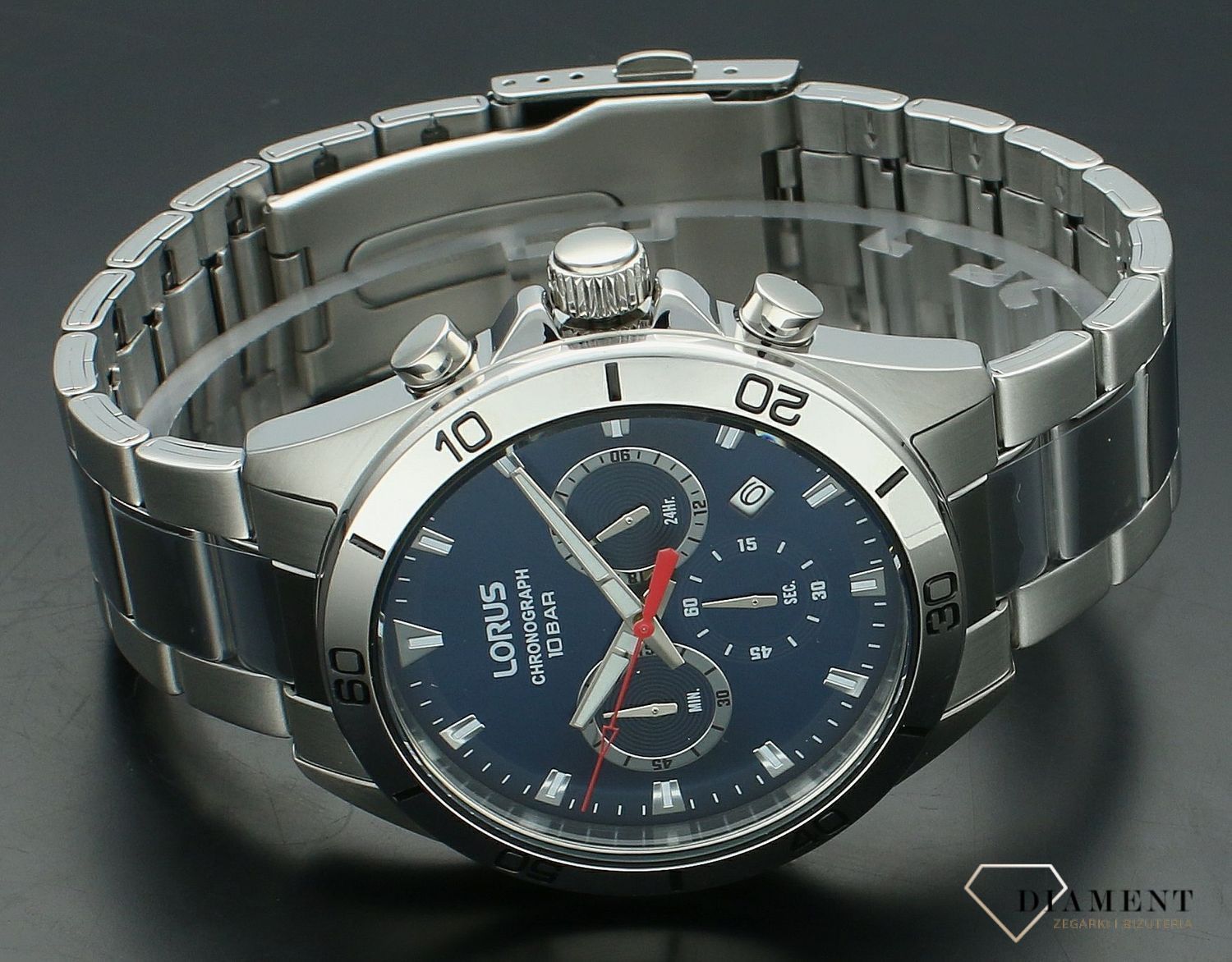 Zegarek męski Lorus Chronograph RT337KX9.  Zegarek męski na bransolecie. Zegarek Lorus z chronografem. Klasyczny zegarek męski Lorus. Zegarek męski idealny na prezent..jpg