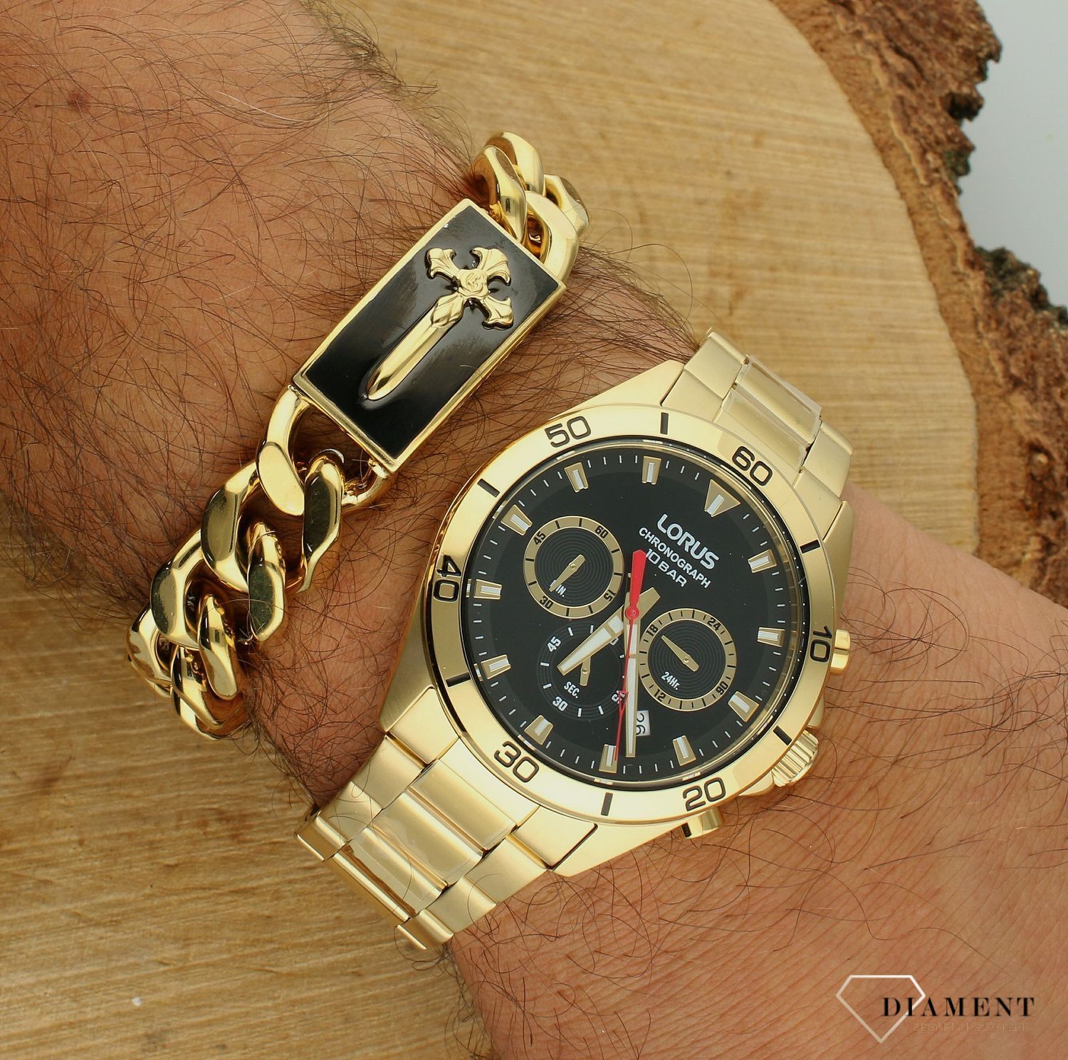 Zegarek męski Lorus Chronograph na złotej bransolecie RT340KX9. Złoty zegarek dla mężczyzny. Zegarek męski w złotym kolorze. Pomysł na prezent dla mężczyzny. Zegarek Lorus męski na złotej bransolecie..jpg