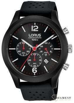 Zegarek męski Lorus Chronograph na silikonowym pasku RT349HX9. Sportowy zegarek męski Lorus. Męski zegarek z Lorusa na silikonowym pasku. Czarny męski zegarek. Zegarek dla mężczyzny na prezent..jpg