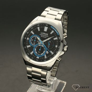 Zegarek męski na bransolecie z czarną  tarczą i niebieskimi dodatkami Lorus RT381HX9 (2).jpg