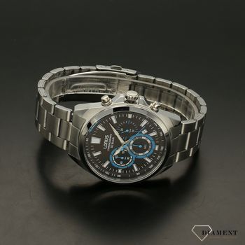 Zegarek męski na bransolecie z czarną  tarczą i niebieskimi dodatkami Lorus RT381HX9 (3).jpg