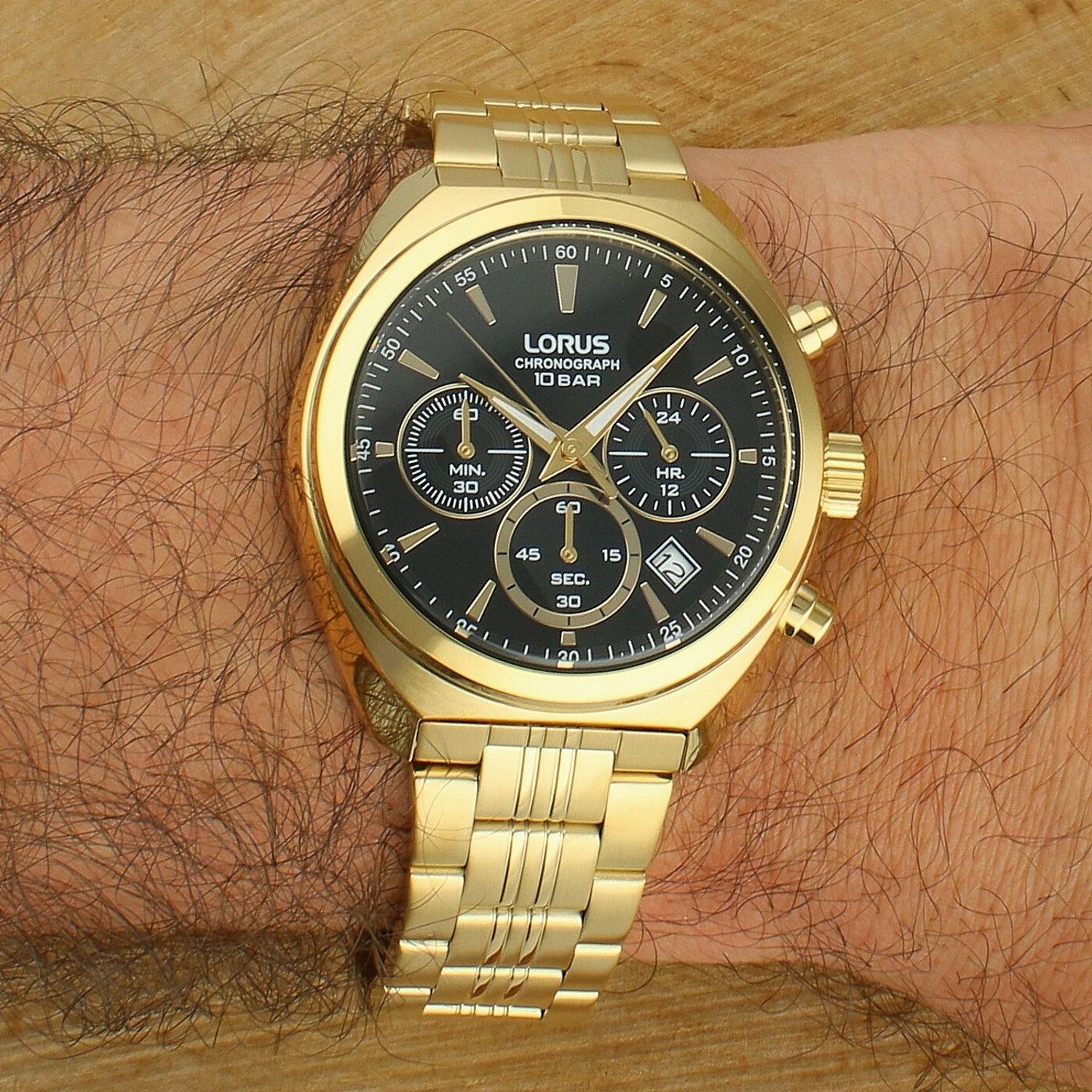 Zegarek Lorus RT386KX9 złoty PVD Seiko VD53 chronograf 100 m czarna tarcza męski zegarek.jpg