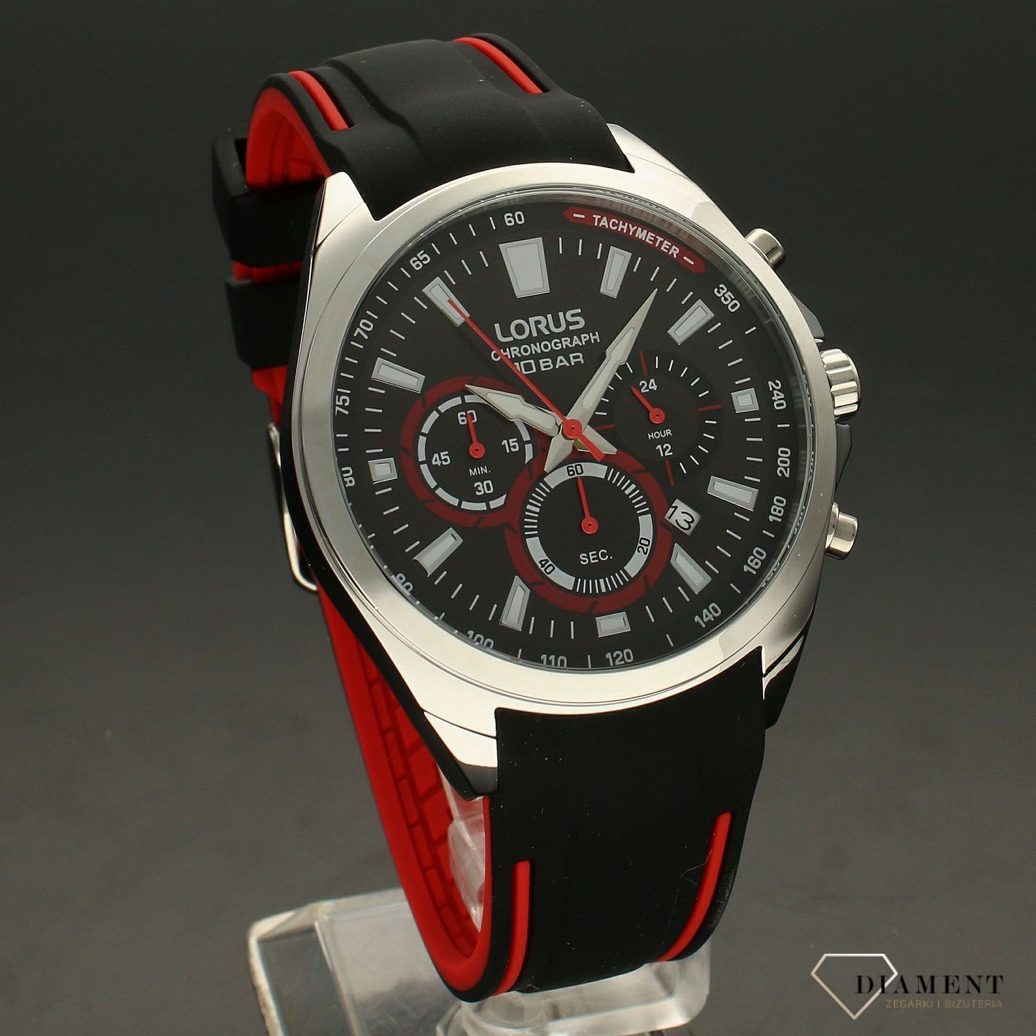 Zegarek męski sportowy z chronografem Lorus RT387HX9 na silikonowym pasku w czarno-złotej kolorystyce..jpg