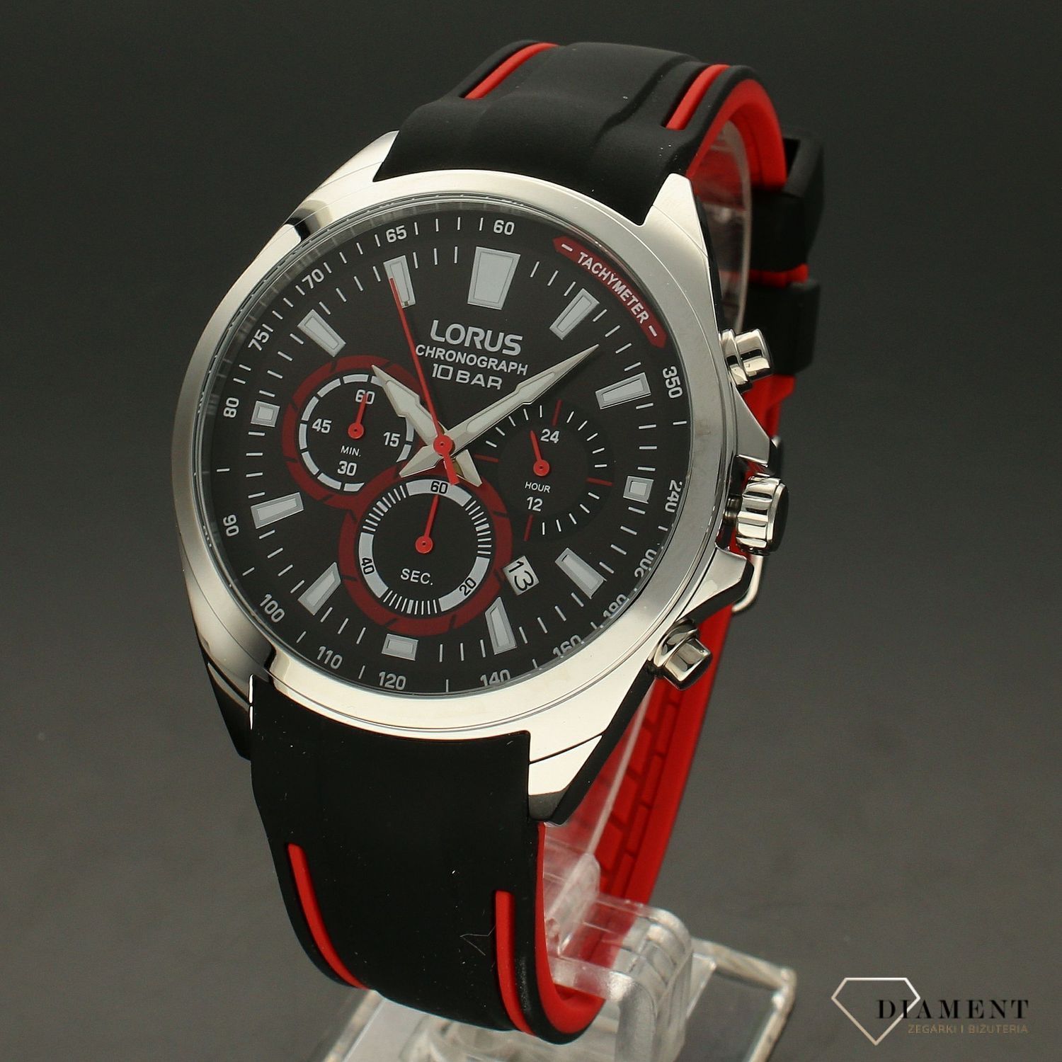 Zegarek męski sportowy z chronografem Lorus RT387HX9 na silikonowym pasku w czarno-złotej kolorystyce..jpg