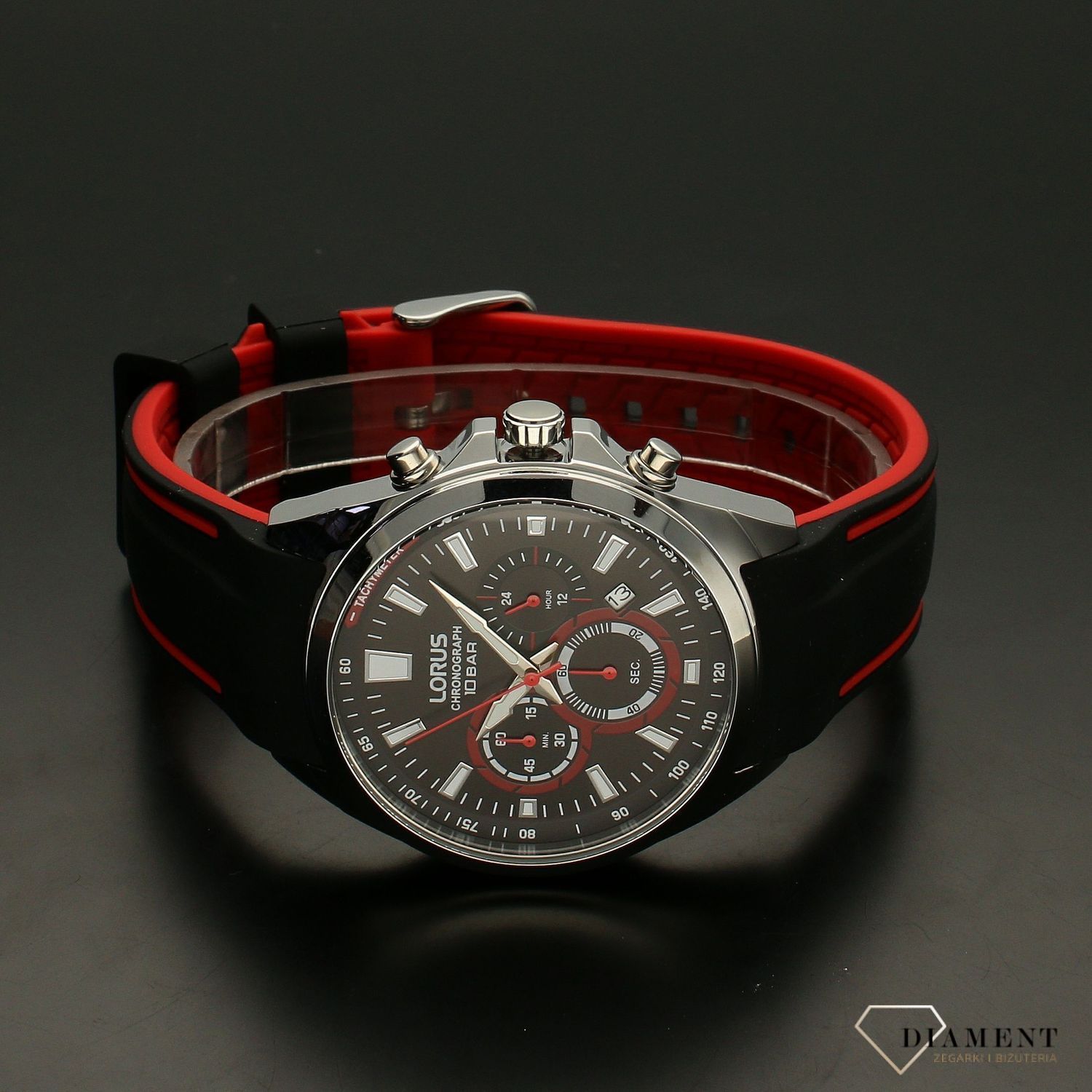 Zegarek męski sportowy z chronografem Lorus RT387HX9 na silikonowym pasku w czarno-złotej kolorystyce..jpg