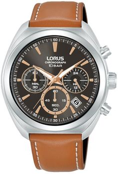 Lorus RT387KX9 to męski zegarek sportowy z mechanizmem Seiko VD53. Posiada chronograf, tachometr, czas 1224h, datownik oraz wodoszczelność 100 m. Brązowa tarcza sunburst, szkło mineralne i stalowa koperta.1.jpg