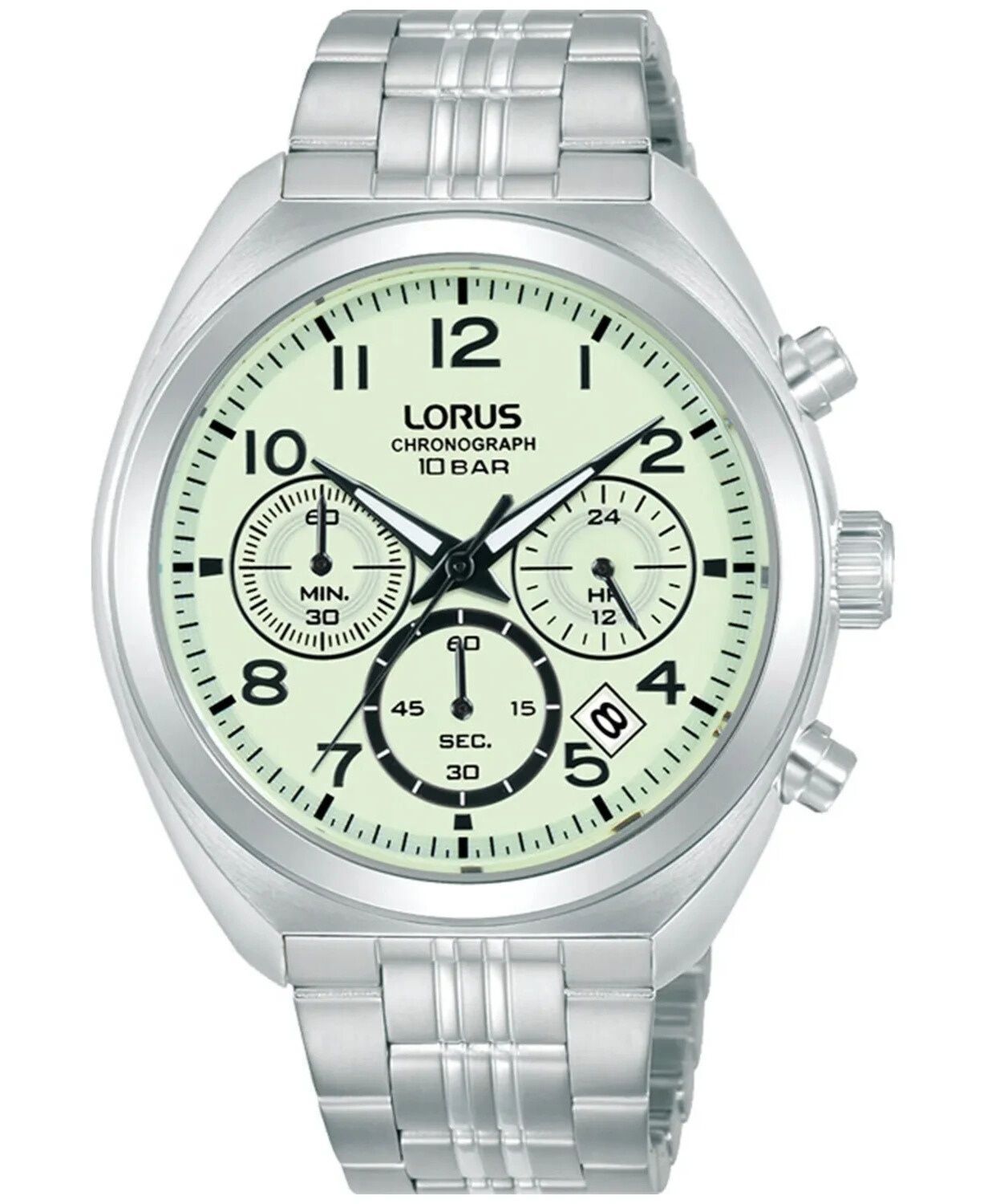 Lorus RT393KX9 to męski zegarek sportowy z zieloną tarczą, mechanizmem kwarcowym, chronografem, tachometrem, trybem 1224h i datownikiem. Stalowa koperta, szkło mineralne oraz wodoszczelność 10 ATM (100 m).1.jpg