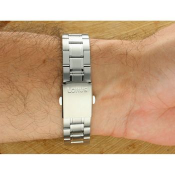Stylowy zegarek męski Lorus RX391AX9 z zieloną tarczą, mechanizmem solarnym Seiko Epson, datownikiem i bransoletą stalową. Wodoszczelność 100M, szkło mineralne, zakręcany dekiel.6.jpg