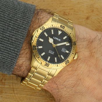 Lorus RX398AX9 Solar – złoty zegarek męski 100m na bransolecie PVD black.jpg