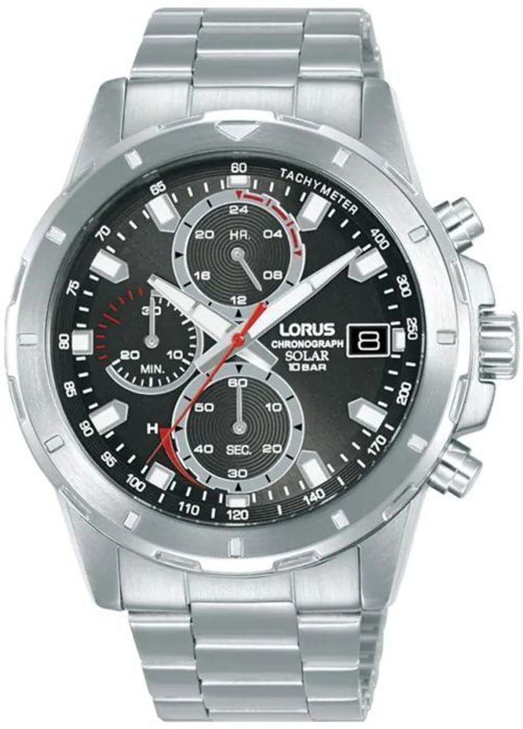 Zegarek męski Lorus RZ601AX9 Chronograph Solar – czarna tarcza, stalowa bransoleta.jpg