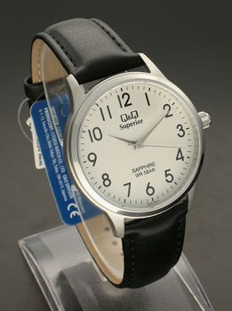 Elegancki zegarek damski na czarnym pasku skórzanym  ze srebrną tarczą QQ S03A-008V ⌚  (4).jpg