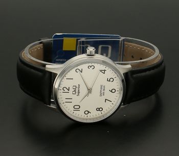 Elegancki zegarek damski na czarnym pasku skórzanym  ze srebrną tarczą QQ S03A-008V ⌚  (6).jpg