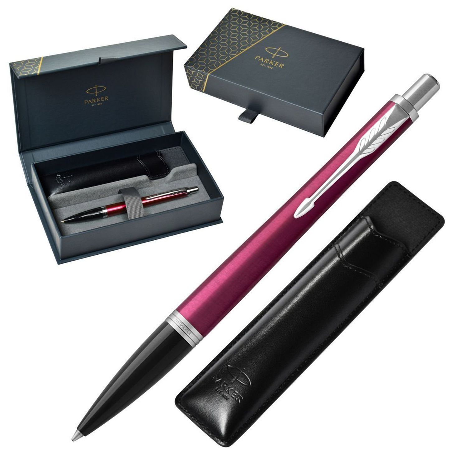 Długopis Parker Jotter S0828200 w czerwonym kolorze z chromowanymi detalami i czarnym etui. Stylowy, trwały i niezawodny – idealny na prezent lub do codziennego użytku.1.jpg