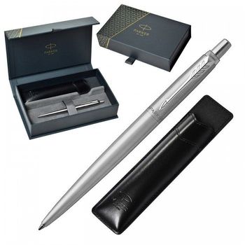 Zestaw Parker Jotter 1953170 stalowy długopis CT z płynnym wkładem, etui z ekoskóry i pudełko prezentowe. Elegancki i funkcjonalny, idealny na prezent i do biura.1.jpg