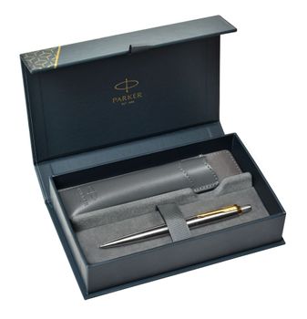 Elegancki zestaw Parker Jotter Stainless Steel GT z etui Parker i pudełkiem prezentowym 848. Kultowy długopis ze stali nierdzewnej, idealny na prezent.1.jpg