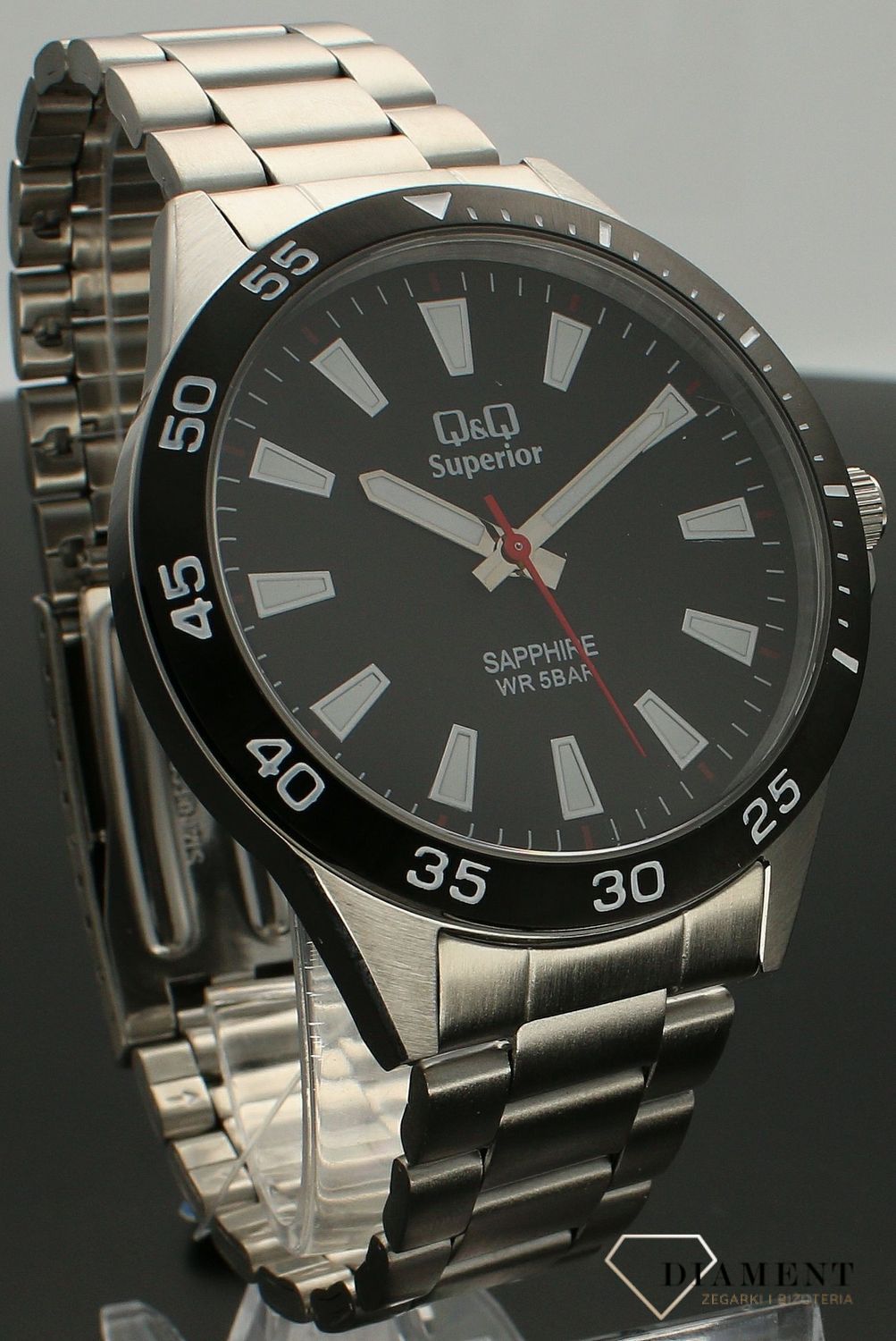 Zegarek męski QQ Szafirowe szkło na bransolecie S08A-001P.jpg