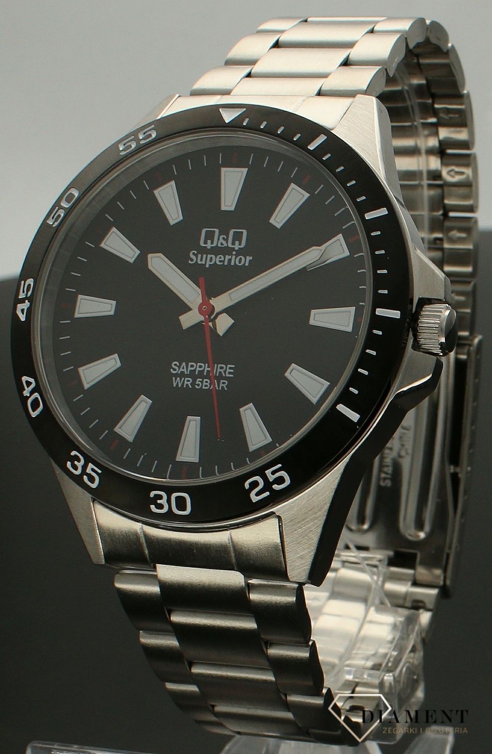 Zegarek męski QQ Szafirowe szkło na bransolecie S08A-001P.jpg