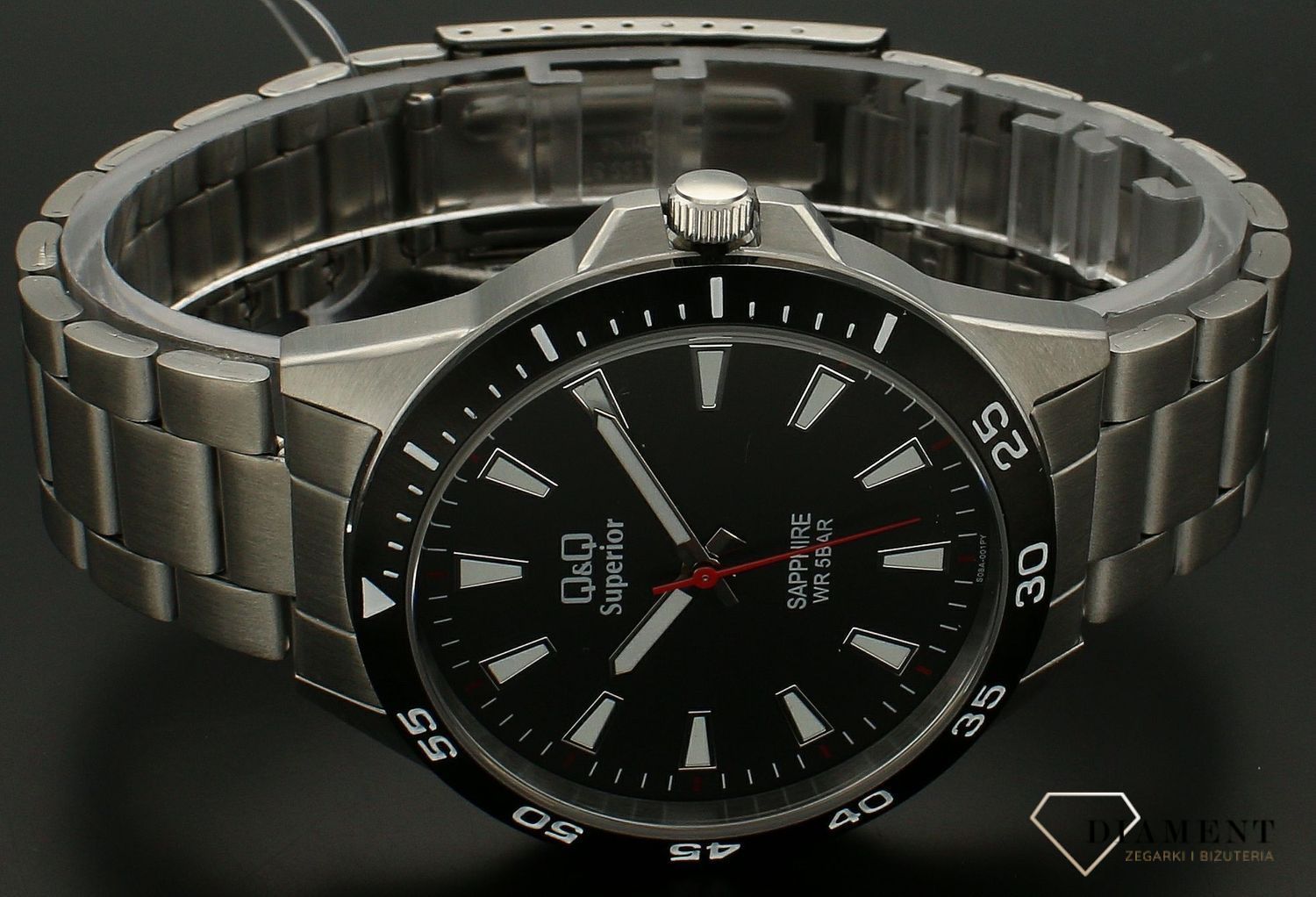 Zegarek męski QQ Szafirowe szkło na bransolecie S08A-001P.jpg