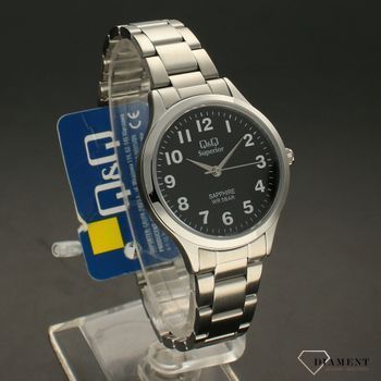 Zegarek damski na bransolecie stalowej z czarną tarczą i białymi cyframi QQ S279-205 ⌚ Zegarki damskie z bransoletą (1).jpg