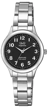 Zegarek damski na bransolecie stalowej z czarną tarczą i białymi cyframi QQ S279-205 ⌚.webp