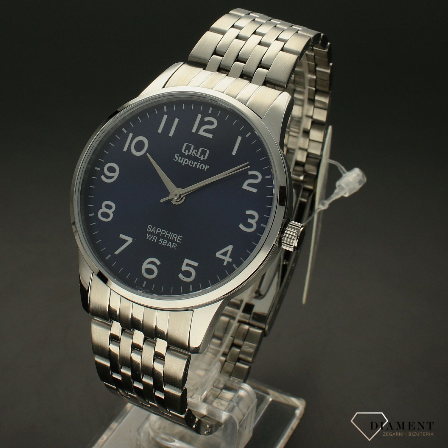 Zegarek damski na bransolecie stalowej z niebieską tarczą i białymi cyframi QQ S280-205 ⌚.webp