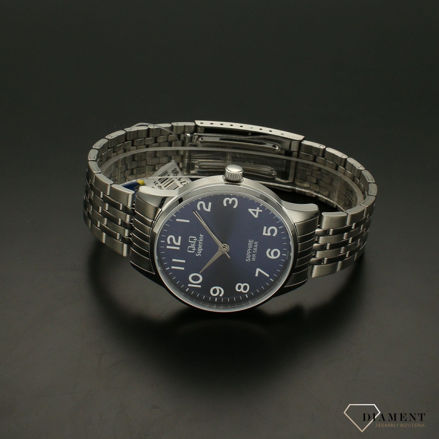Zegarek damski na bransolecie stalowej z niebieską tarczą i białymi cyframi QQ S280-205 ⌚.webp