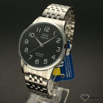 Zegarek męski na bransolecie stalowej z czarną tarczą i białymi cyframi QQ S280-215 ⌚ Zegarki męski z bransoletą✓ Wymarzony prezent (2).jpg