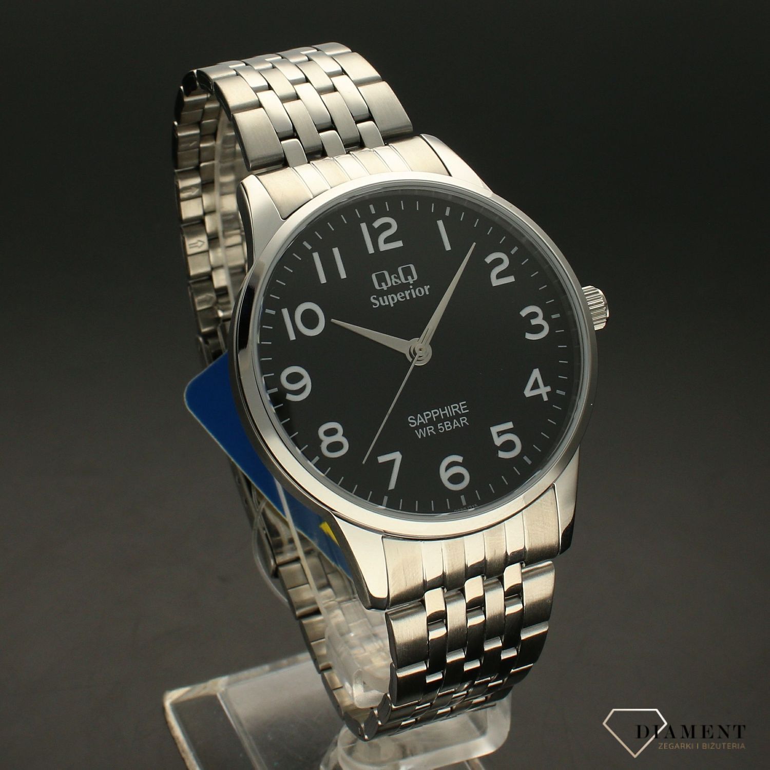 Zegarek męski na bransolecie stalowej z czarną tarczą i białymi cyframi QQ S280-215 ⌚.webp