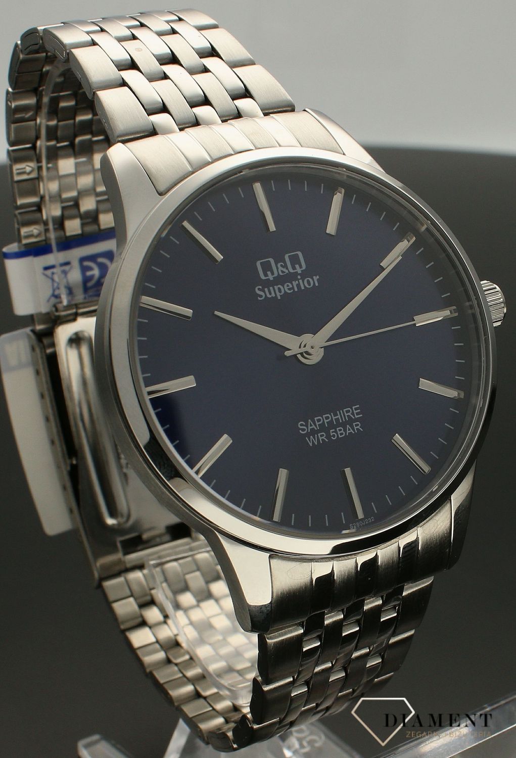 Zegarek męski QQ Szafirowe szkło na bransolecie S280-232.jpg