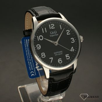 Elegancki zegarek męski na czarnym pasku skórzanym  z czarną tarczą QQ S280-305 ⌚ Zegarki męski na pasku✓ Wymarzony prezent (1).jpg