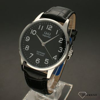 Elegancki zegarek męski na czarnym pasku skórzanym  z czarną tarczą QQ S280-305 ⌚ Zegarki męski na pasku✓ Wymarzony prezent (2).jpg