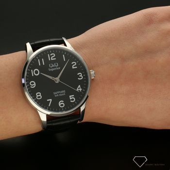 Elegancki zegarek męski na czarnym pasku skórzanym  z czarną tarczą QQ S280-305 ⌚ Zegarki męski na pasku✓ Wymarzony prezent (5).jpg