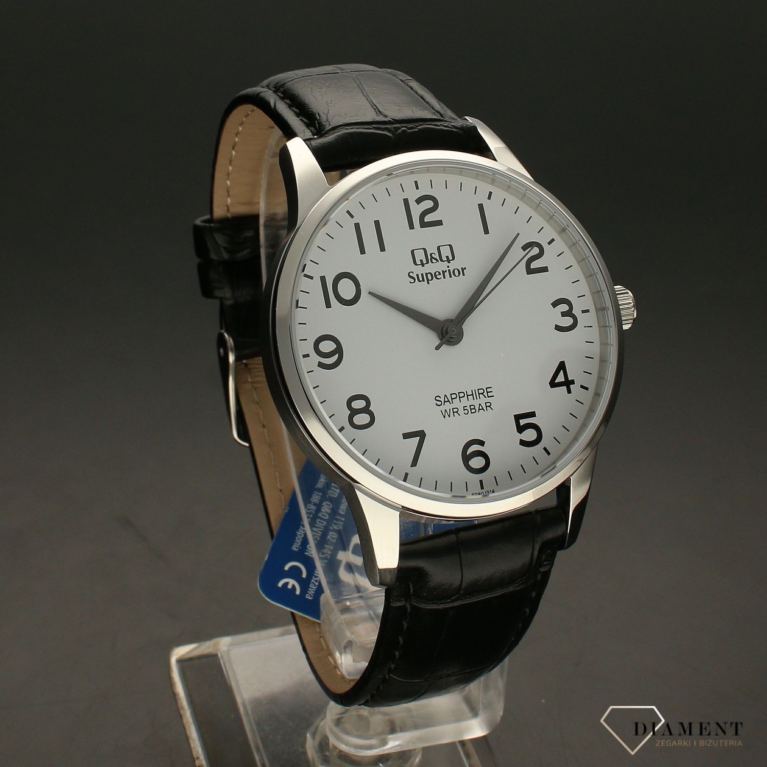 Elegancki zegarek męski na czarnym pasku skórzanym  z białą tarczą QQ S280-314 ⌚.jpg