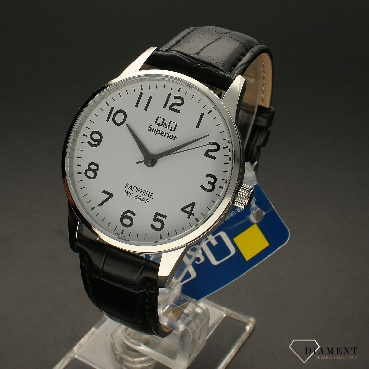 Elegancki zegarek męski na czarnym pasku skórzanym  z białą tarczą QQ S280-314 ⌚.jpg