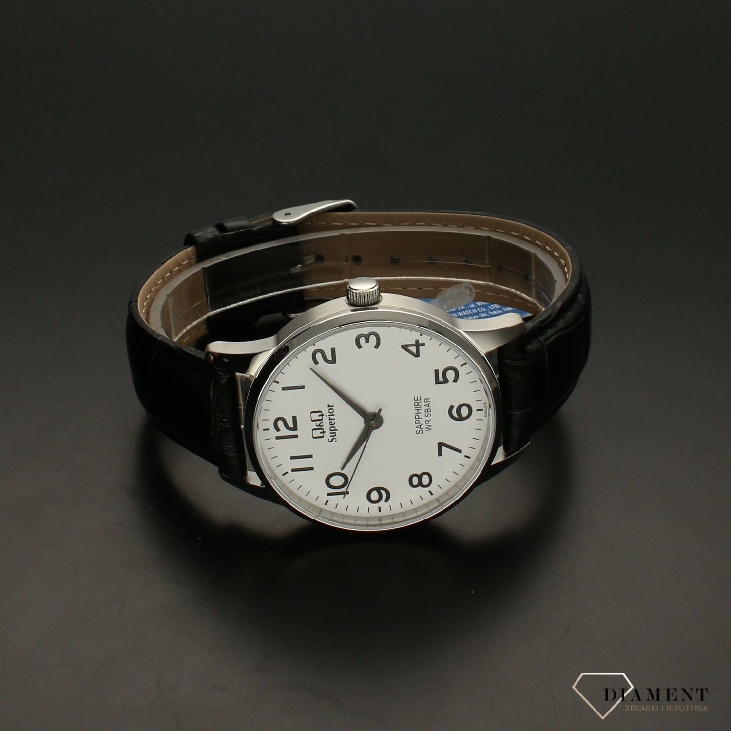 Elegancki zegarek męski na czarnym pasku skórzanym  z białą tarczą QQ S280-314 ⌚.jpg